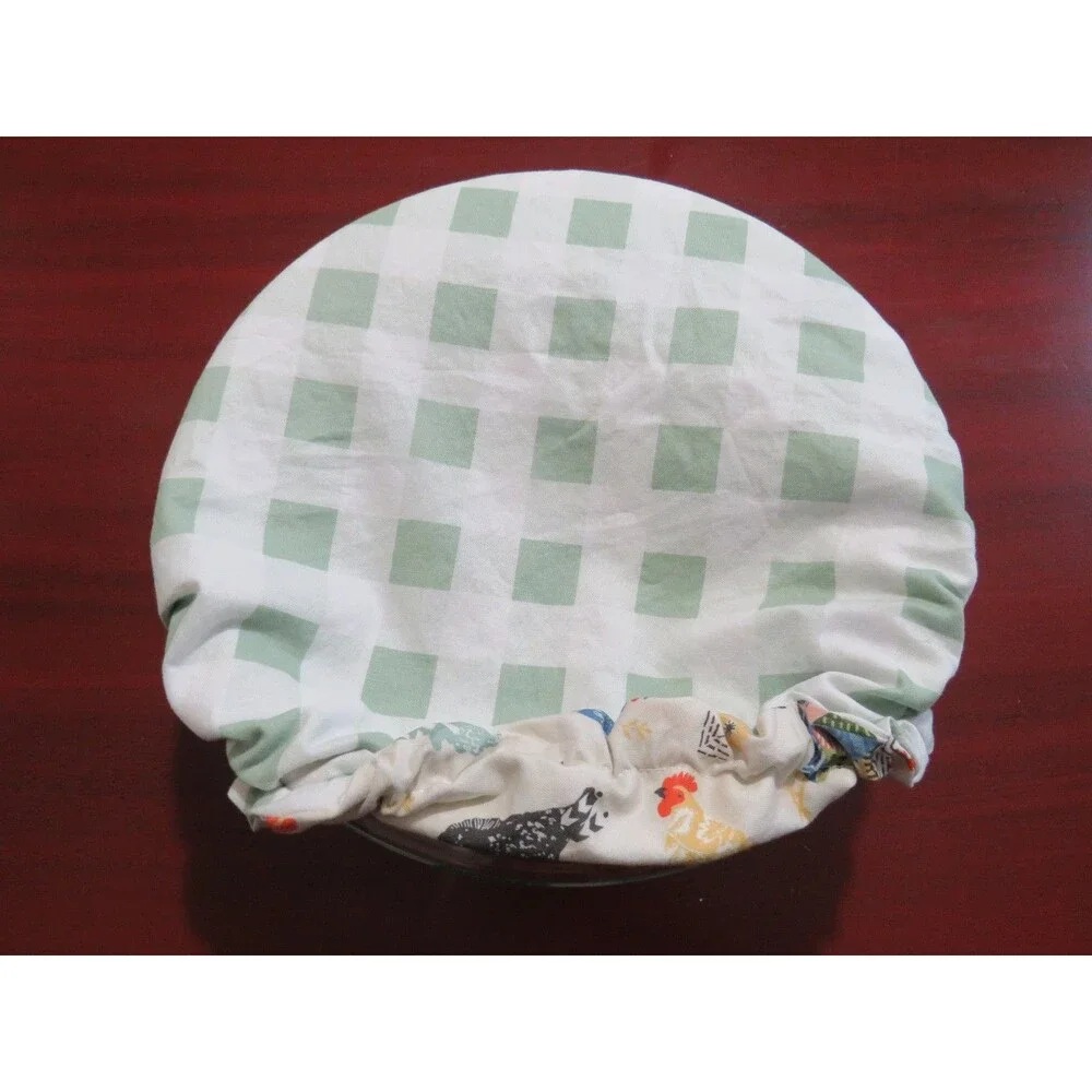 KitchenAid Bowl Cover: Chickens and Sage Check, Reversible Mixer Cover